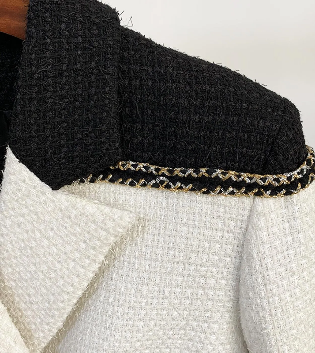 Giacche di lana Blazer Donna Autunno Inverno New Black White Patchwork Blazer doppiopetto in lana da donna Alta qualità