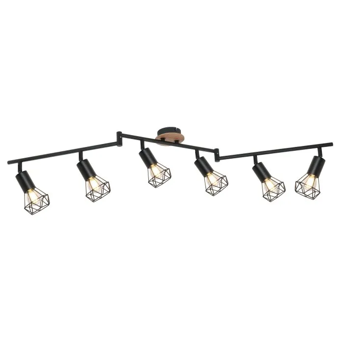 Globo XARA Plafoniera Legno chiaro, Nero, 6-Luci