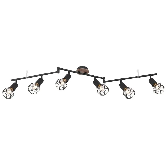 Globo XARA Plafoniera Legno chiaro, Nero, 6-Luci