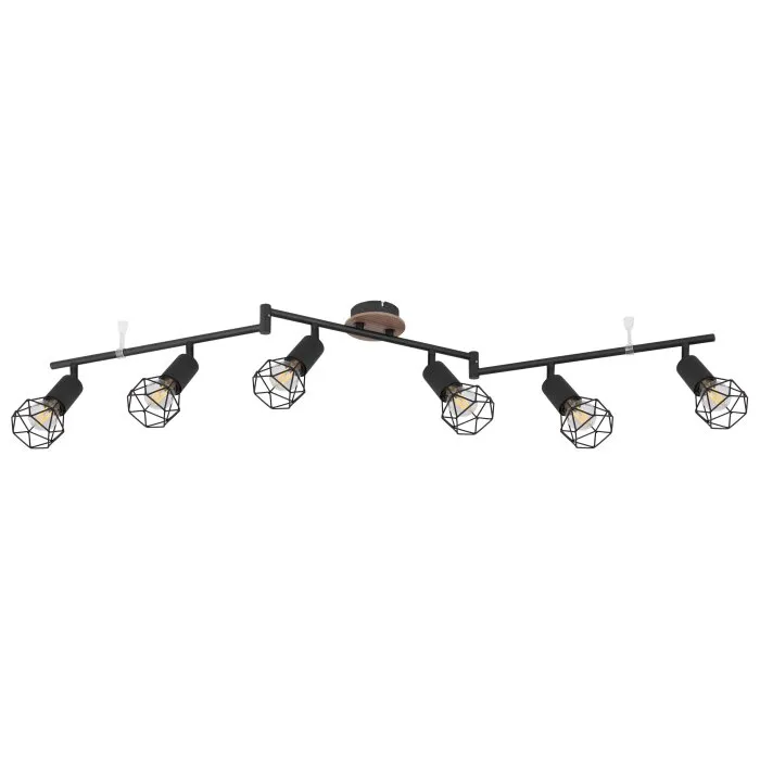 Globo XARA Plafoniera Legno chiaro, Nero, 6-Luci