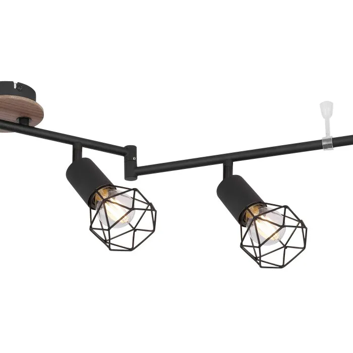 Globo XARA Plafoniera Legno chiaro, Nero, 6-Luci
