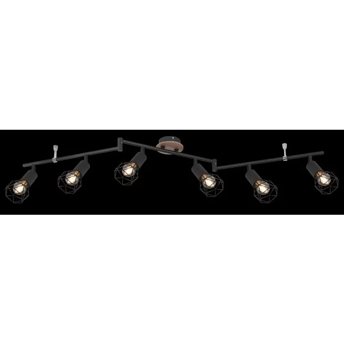 Globo XARA Plafoniera Legno chiaro, Nero, 6-Luci