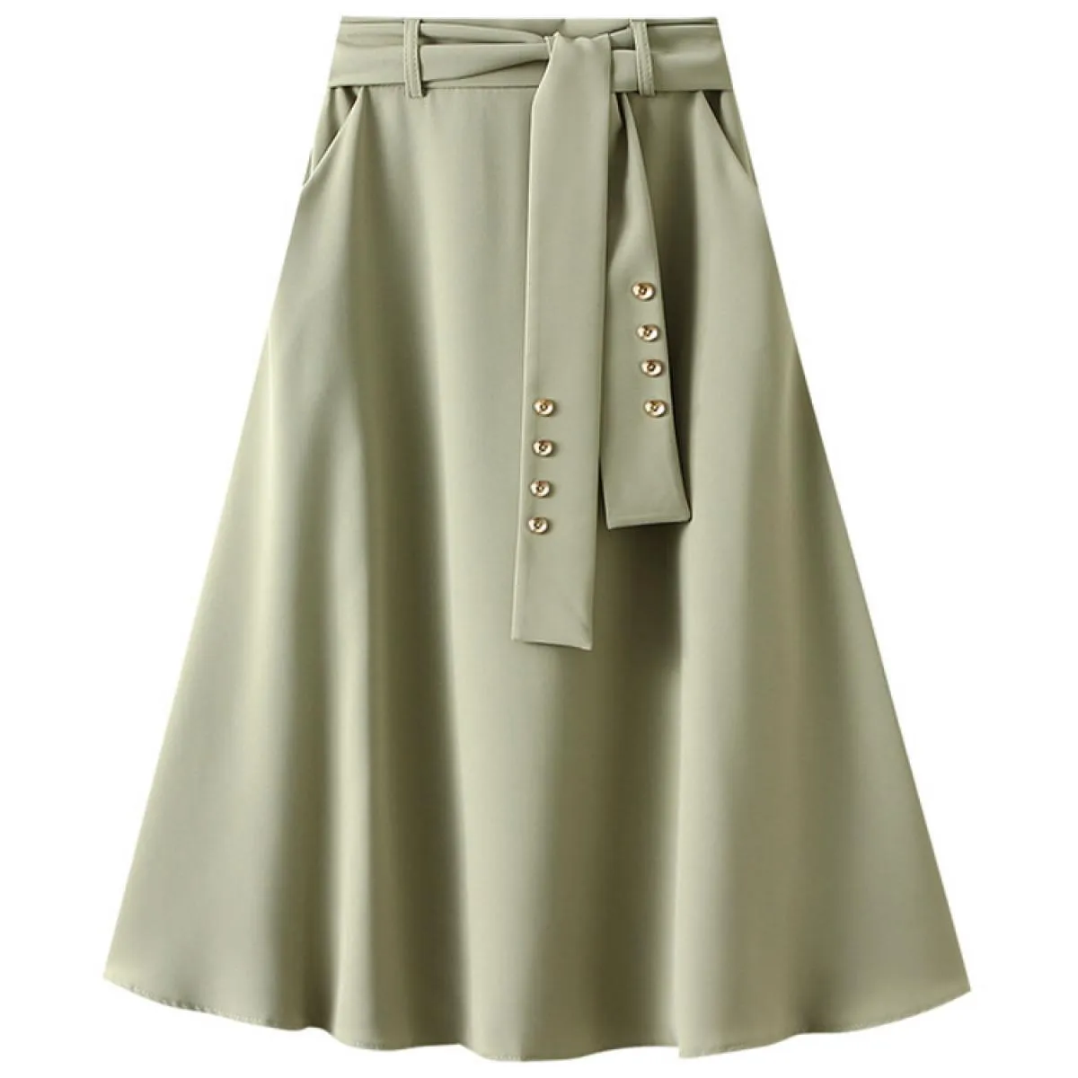 Gonna longuette elegante tinta unita da donna con cintura Tasche laterali a vita alta moda Slim Gonne midi 2023 Primavera K249