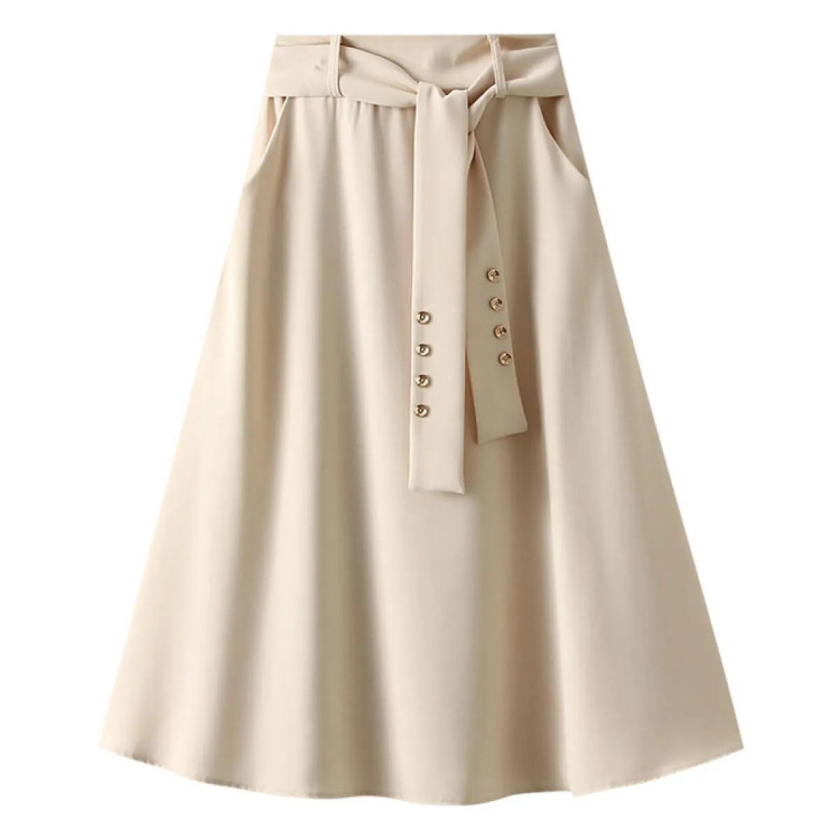 Gonna longuette elegante tinta unita da donna con cintura Tasche laterali a vita alta moda Slim Gonne midi 2023 Primavera K249