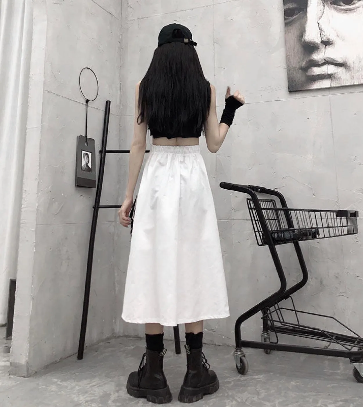 Gonna lunga gotica Tasca a catena nera Gonna midi a vita alta Donna Estate Harajuku Punk Streetwear Mall Goth Hip Hop Skir