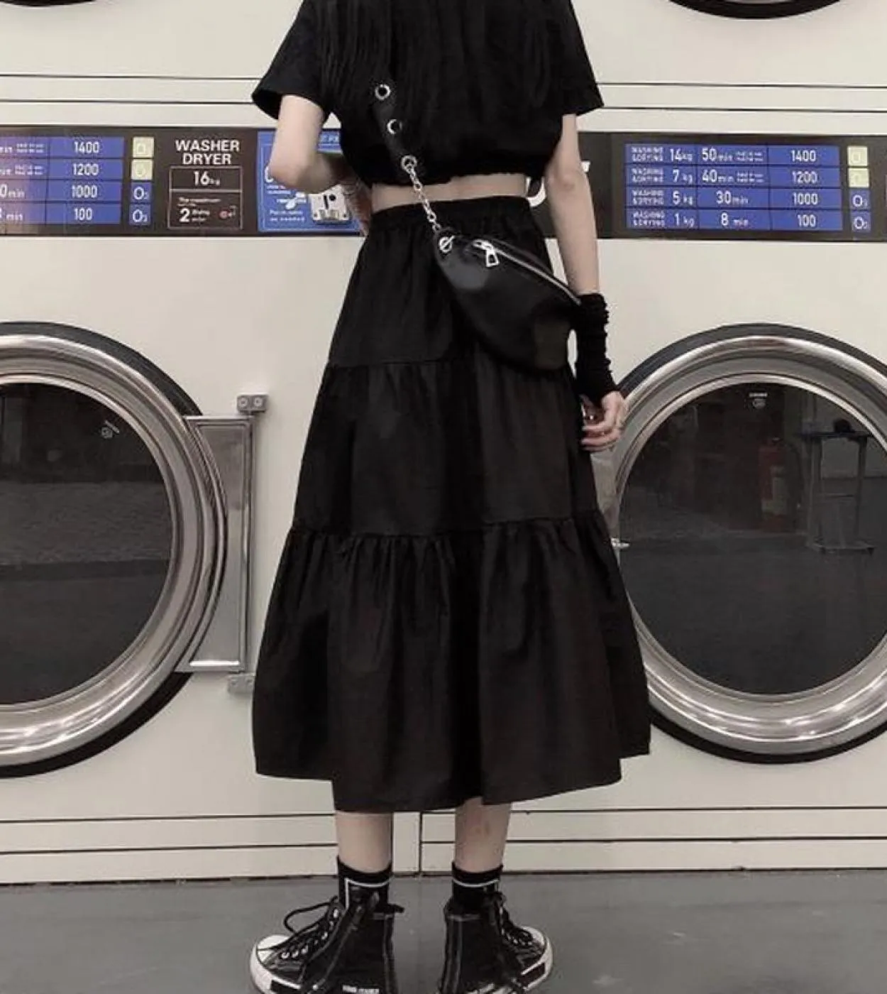 Gonne lunghe gotiche Donna Goth nero Gonna midi patchwork a vita alta Stile estivo Harajuku Punk Streetwear Gonne