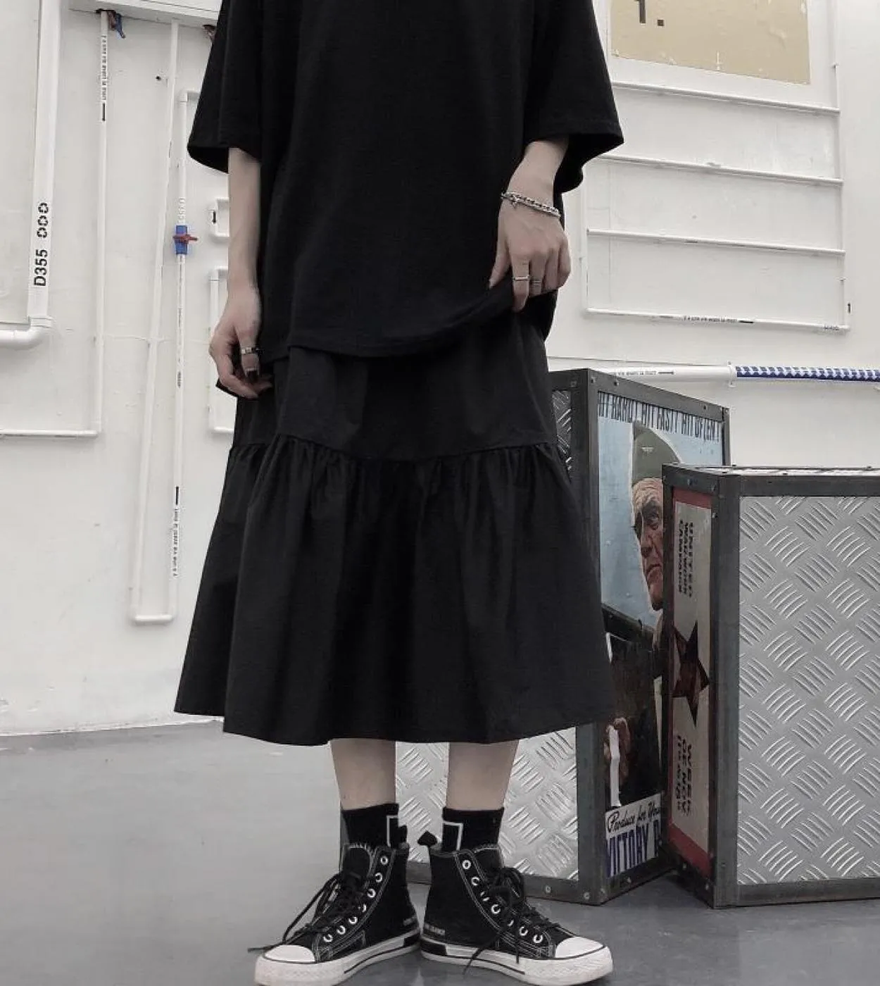 Gonne lunghe gotiche Donna Goth nero Gonna midi patchwork a vita alta Stile estivo Harajuku Punk Streetwear Gonne