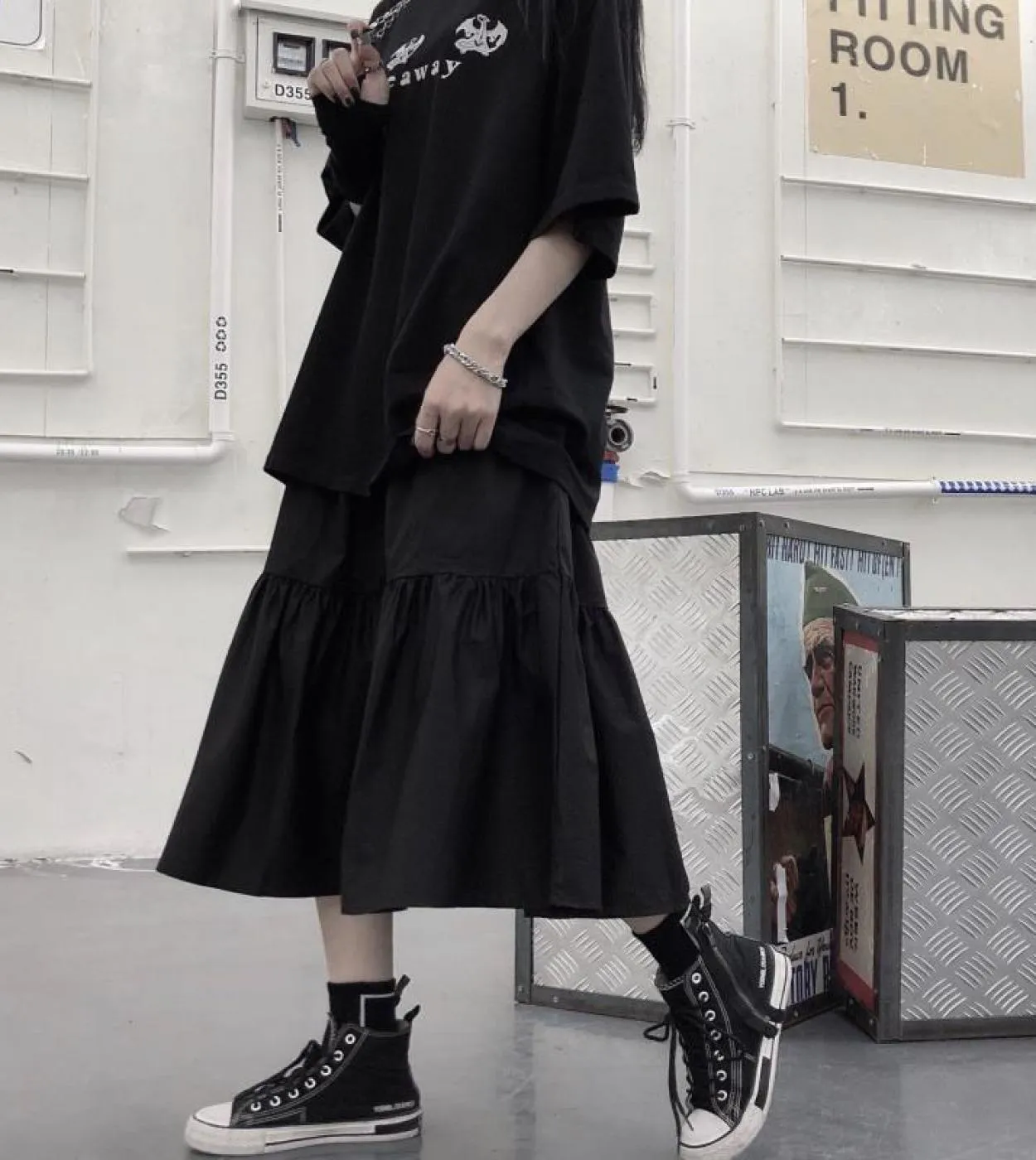 Gonne lunghe gotiche Donna Goth nero Gonna midi patchwork a vita alta Stile estivo Harajuku Punk Streetwear Gonne