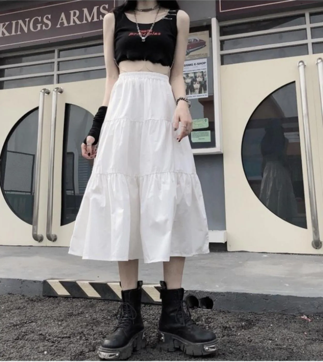 Gonne lunghe gotiche Donna Goth nero Gonna midi patchwork a vita alta Stile estivo Harajuku Punk Streetwear Gonne