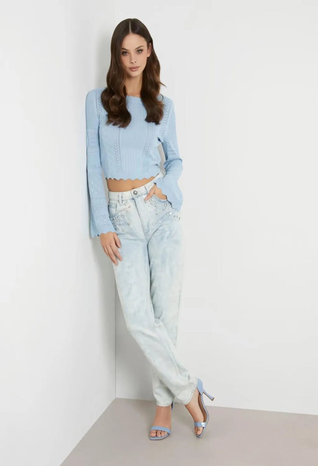 GUESS  maglia in filo celeste