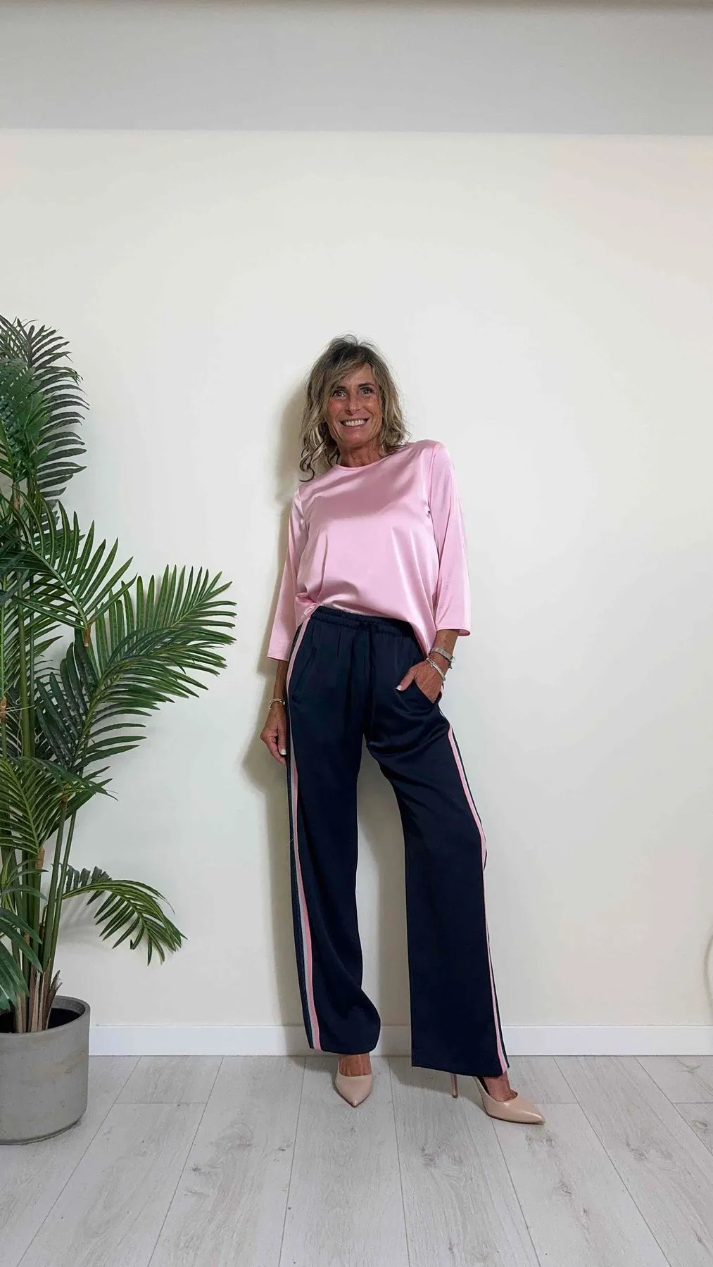 IMPERIAL - P4O5HEL - PANTALONE PALAZZO, FLUIDO CON BANDE LATERALI A CONTRASTO