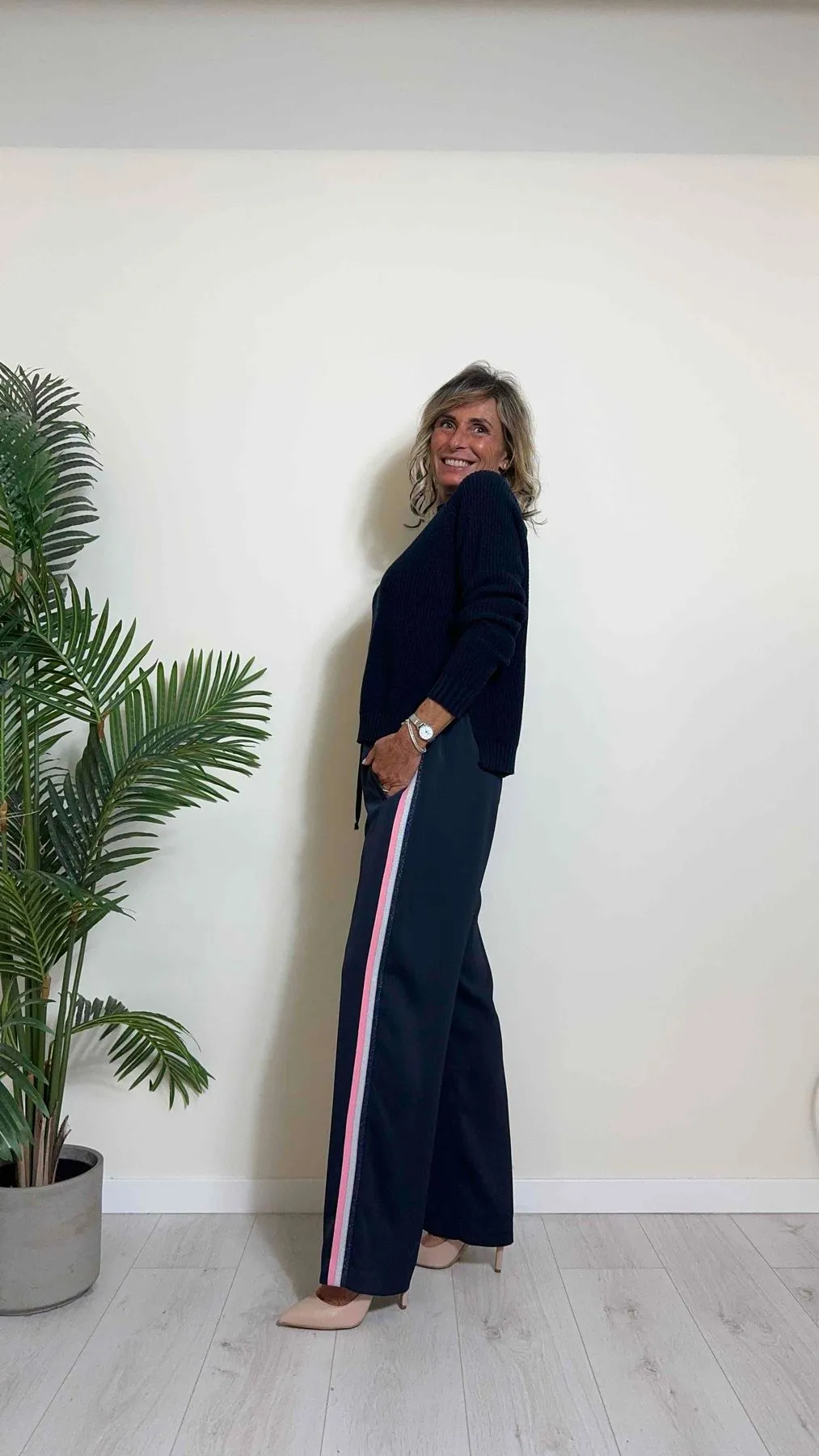 IMPERIAL - P4O5HEL - PANTALONE PALAZZO, FLUIDO CON BANDE LATERALI A CONTRASTO