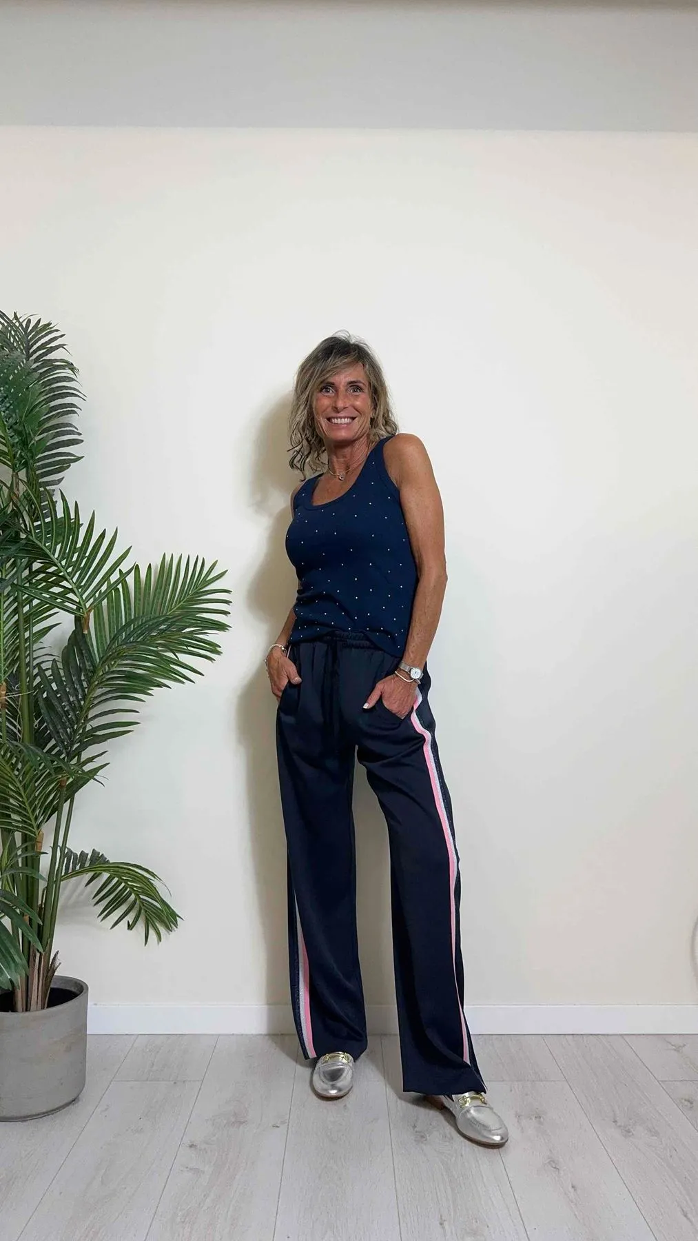 IMPERIAL - P4O5HEL - PANTALONE PALAZZO, FLUIDO CON BANDE LATERALI A CONTRASTO