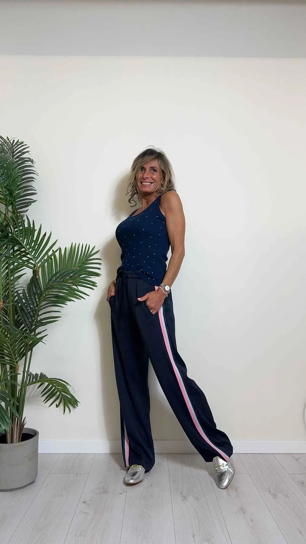 IMPERIAL - P4O5HEL - PANTALONE PALAZZO, FLUIDO CON BANDE LATERALI A CONTRASTO