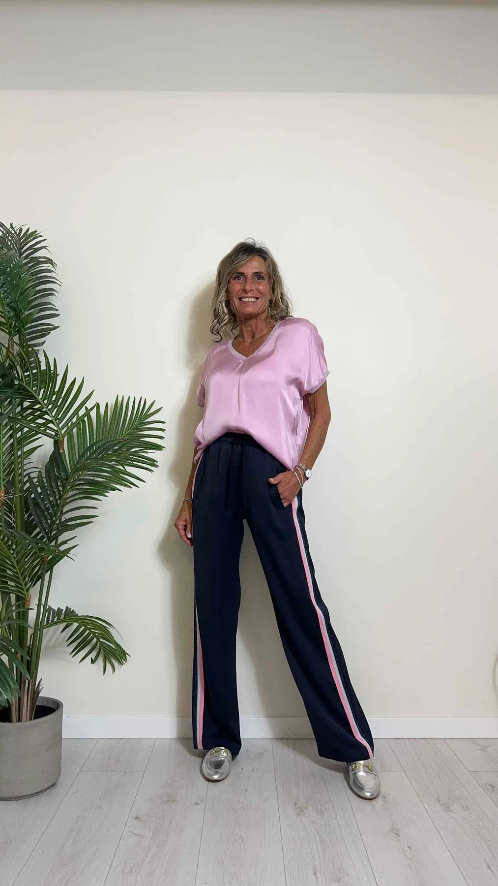 IMPERIAL - P4O5HEL - PANTALONE PALAZZO, FLUIDO CON BANDE LATERALI A CONTRASTO