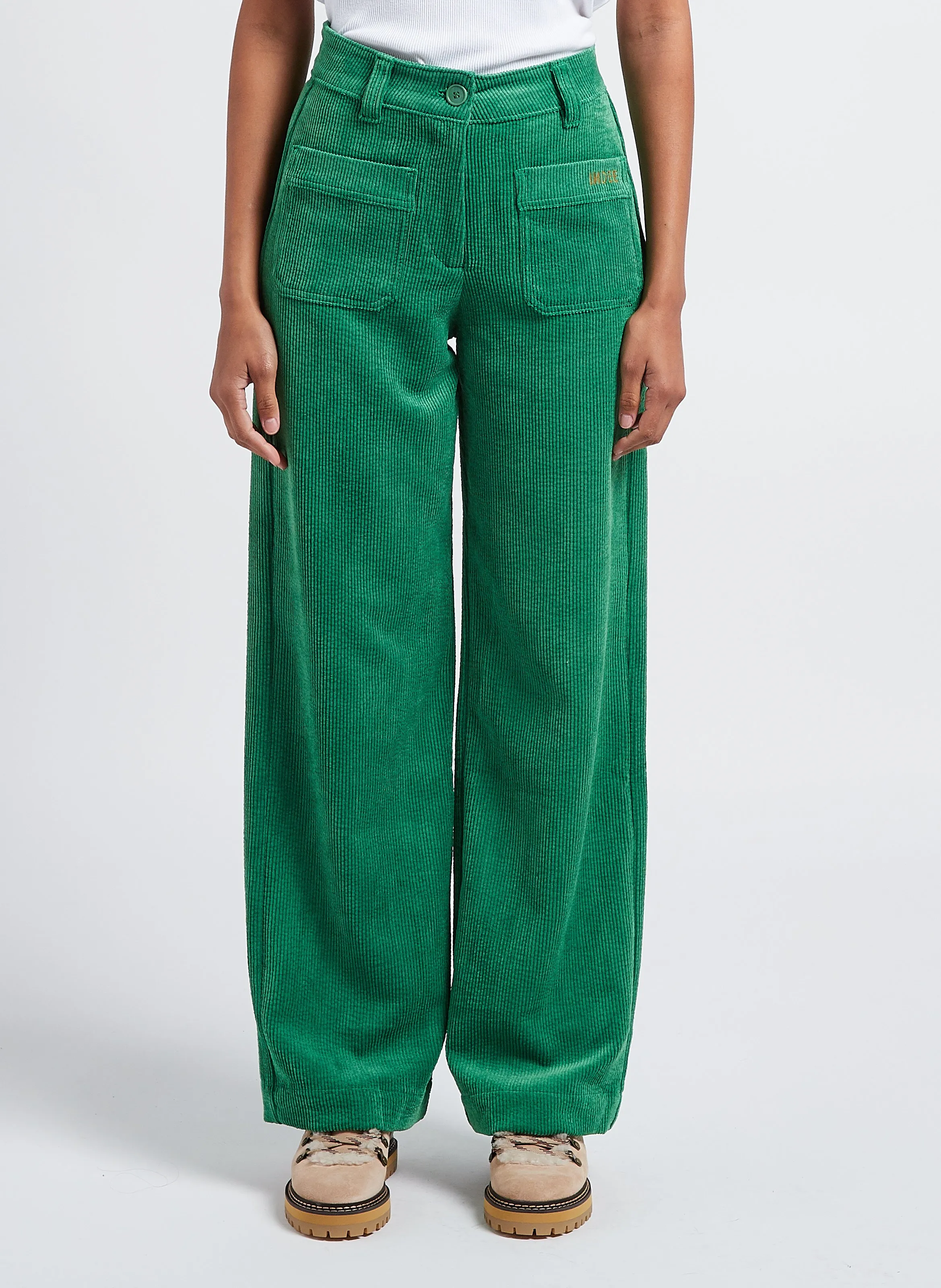  INDEE   ONLY - Pantaloni larghi a vita alta a coste | Verde