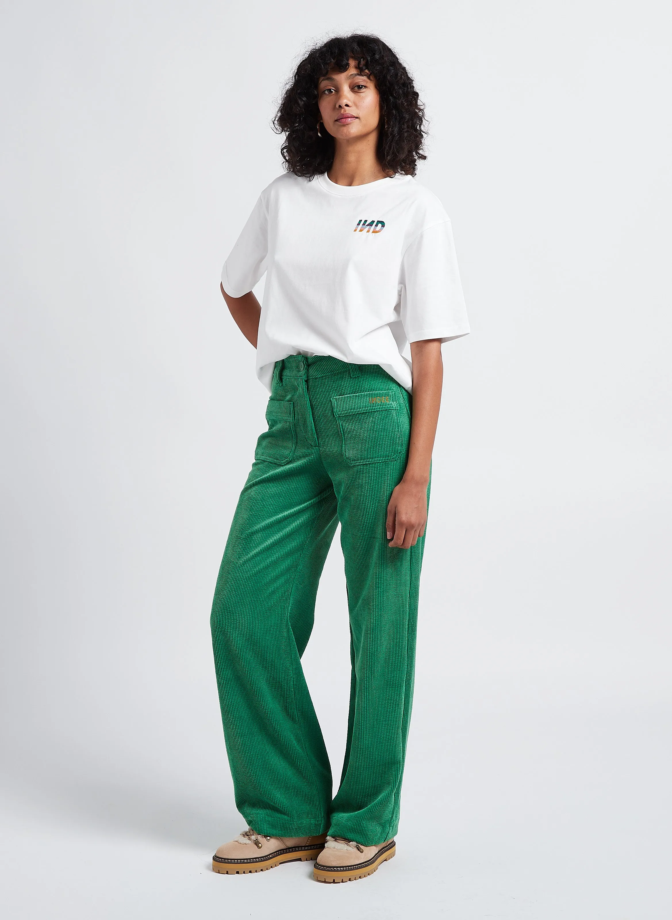  INDEE   ONLY - Pantaloni larghi a vita alta a coste | Verde