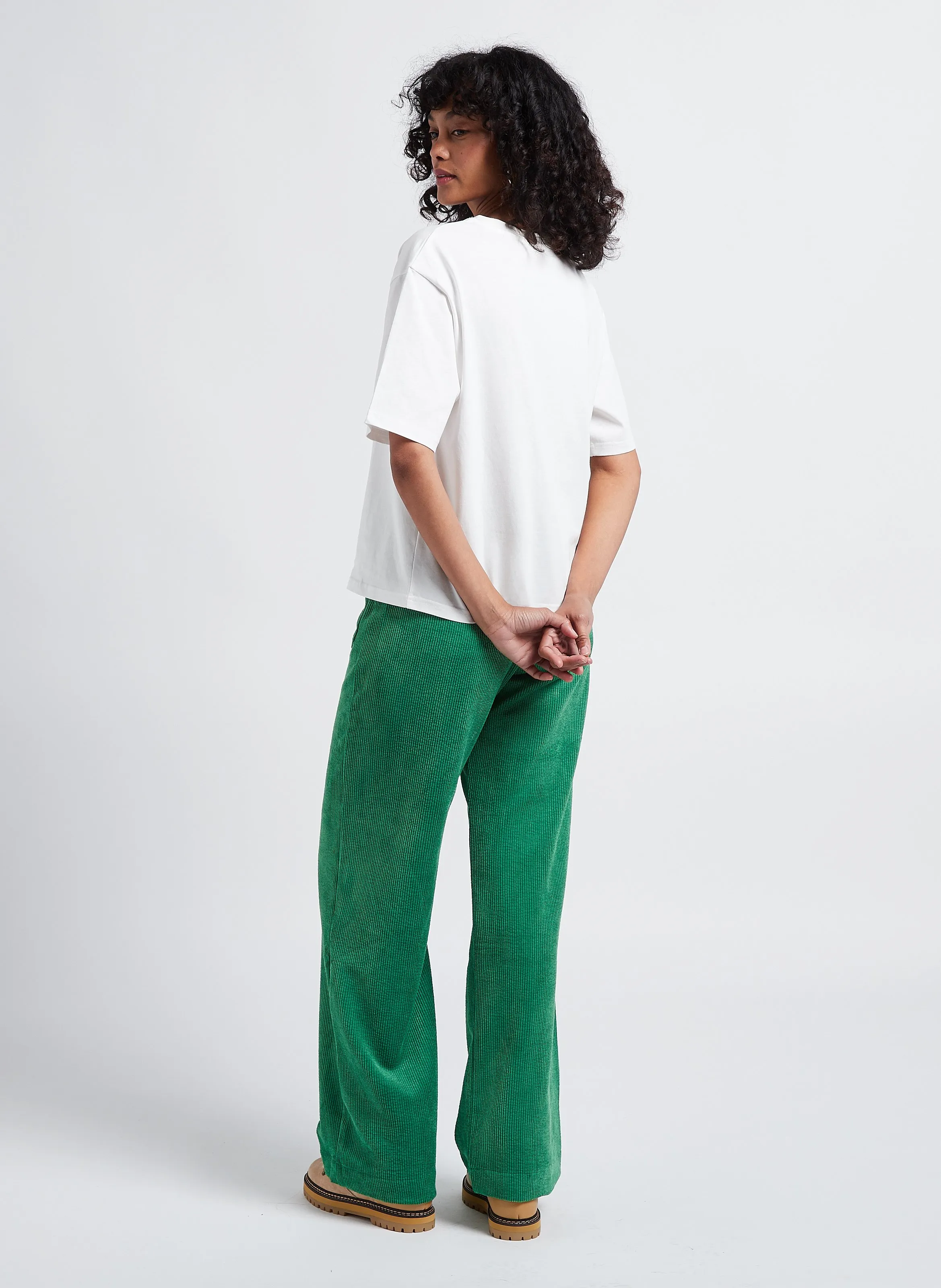  INDEE   ONLY - Pantaloni larghi a vita alta a coste | Verde