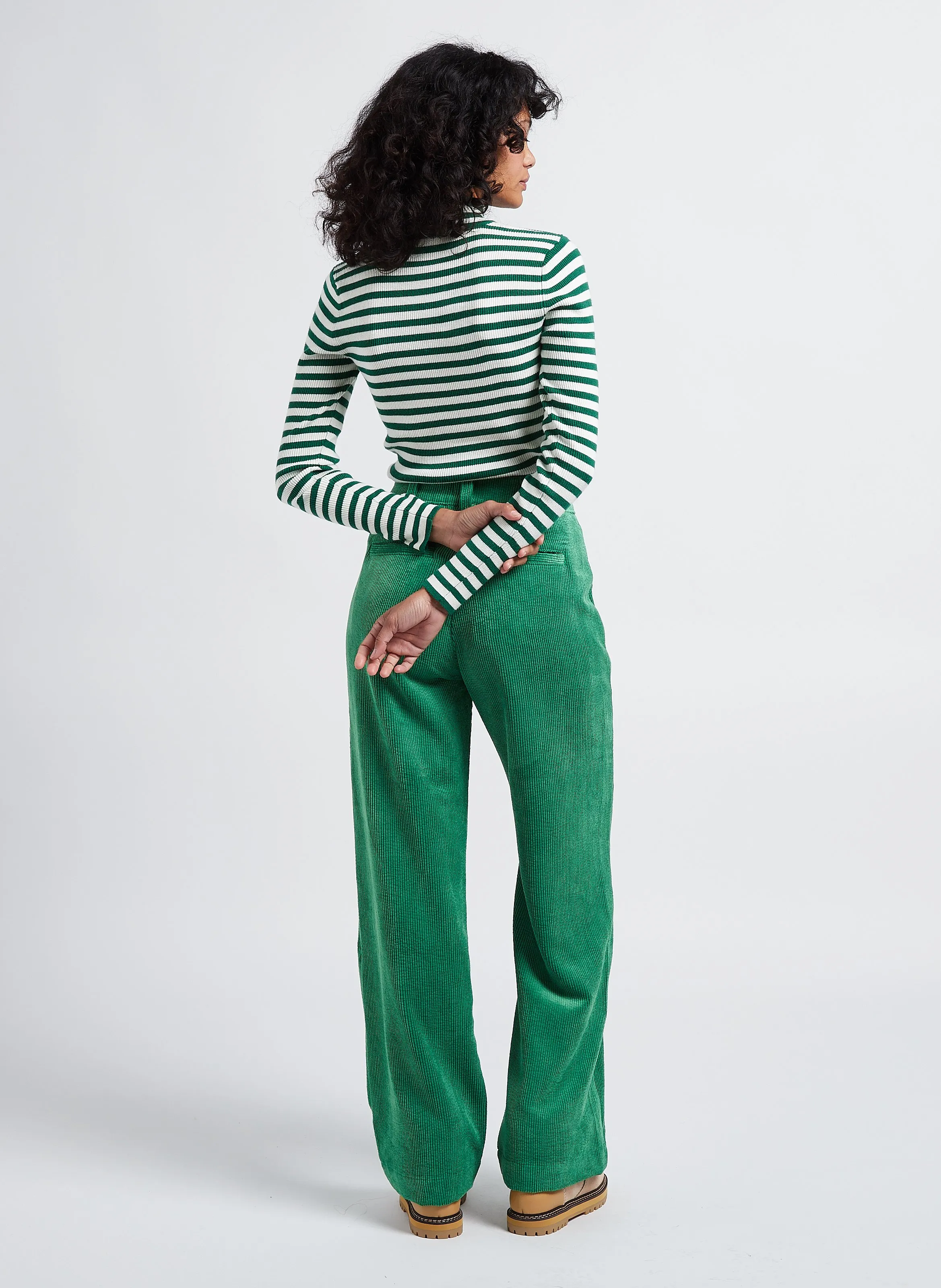  INDEE   ONLY - Pantaloni larghi a vita alta a coste | Verde