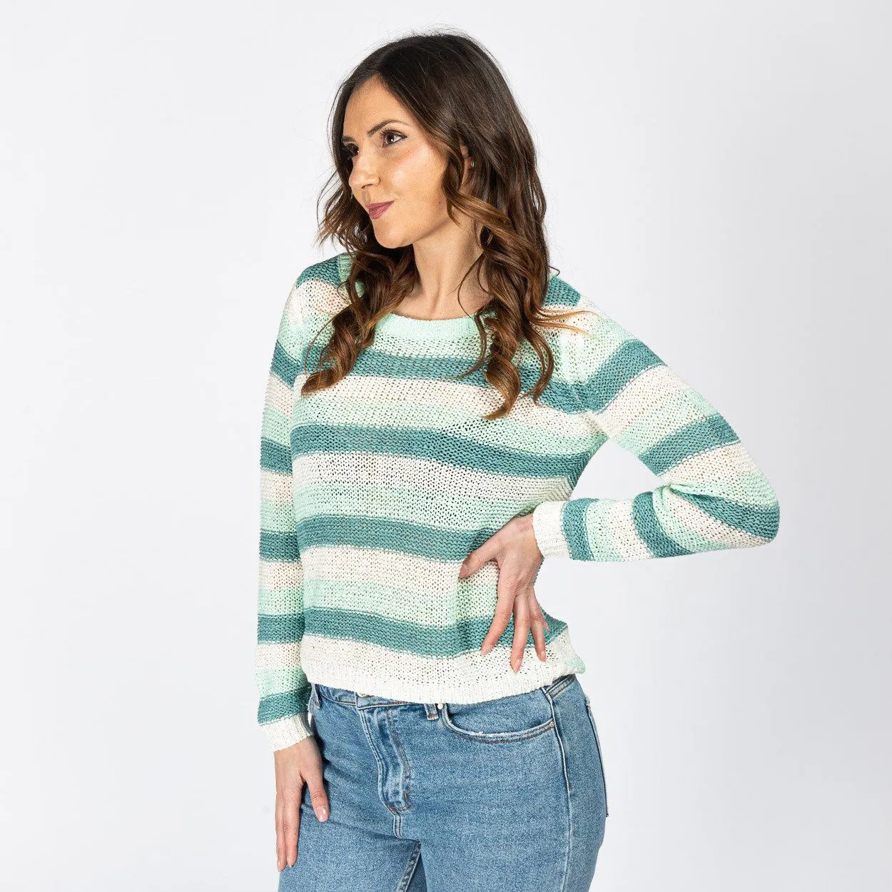 JACQUELINE de YONG - MAGLIA PULLOVER DI FILO A RIGHE MENTA                                            Previous productJACQUELINE