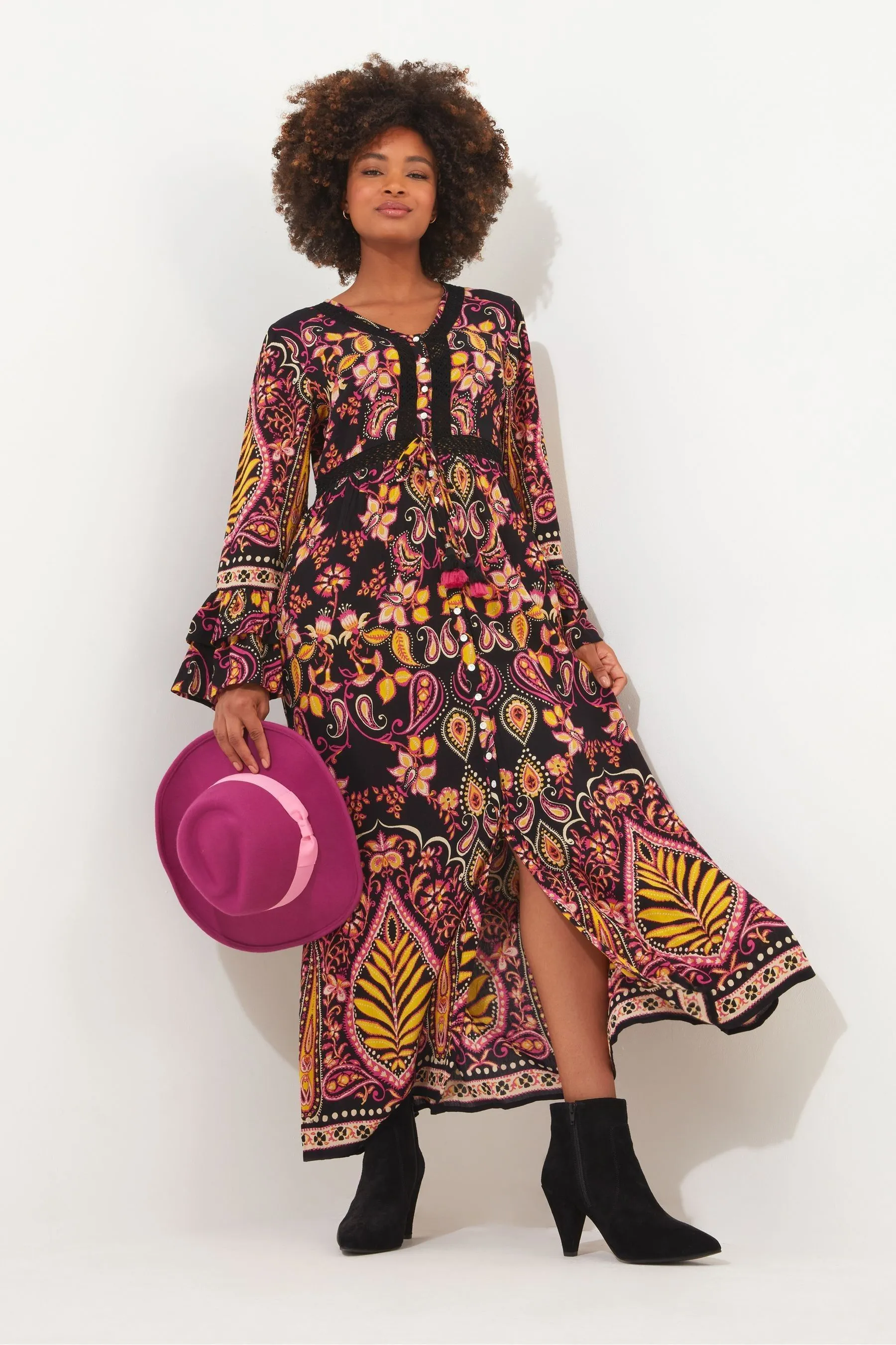 Joe Browns - Abito maxi boho Stampa bottoni a contrasto