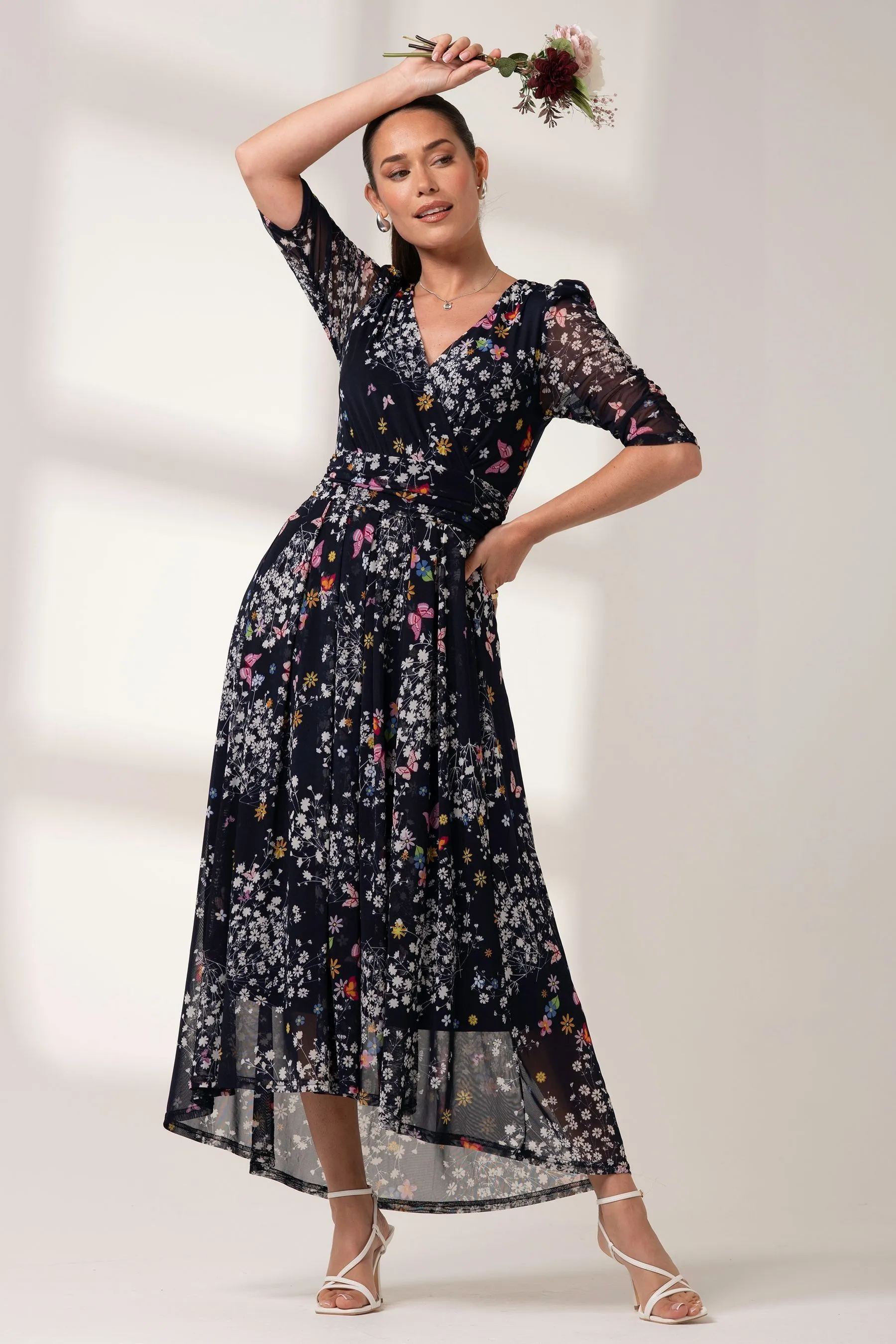 Jolie Moi - Dasha - Abito maxi in rete con maniche arricciate