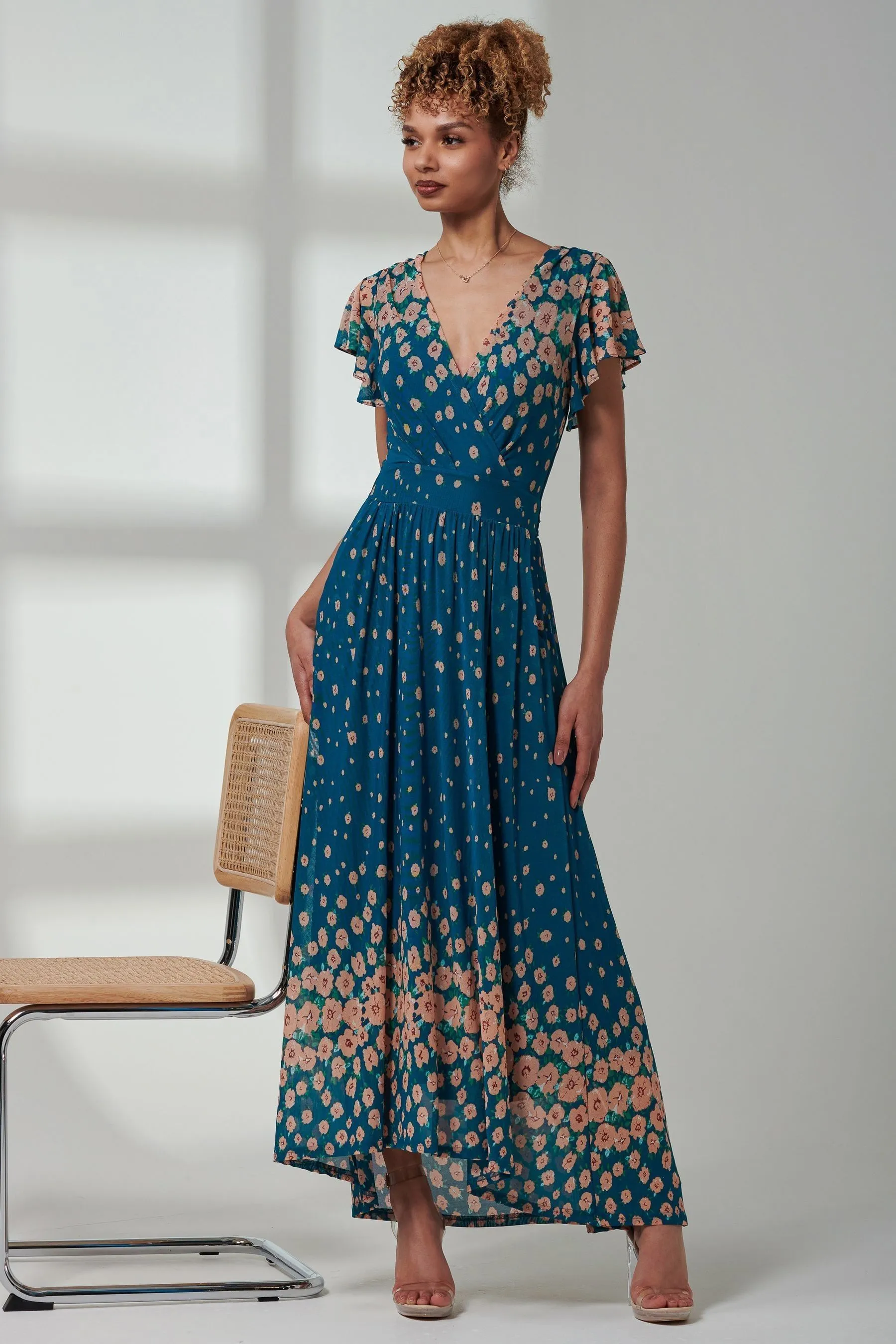 Jolie Moi - Kora - Abito maxi in rete con maniche ad arricciature