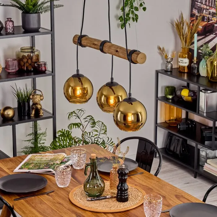 Koyoto Lampadario a sospensione, Lampada a sfera, Lampada a sospensione Écru, Nero, 3-Luci