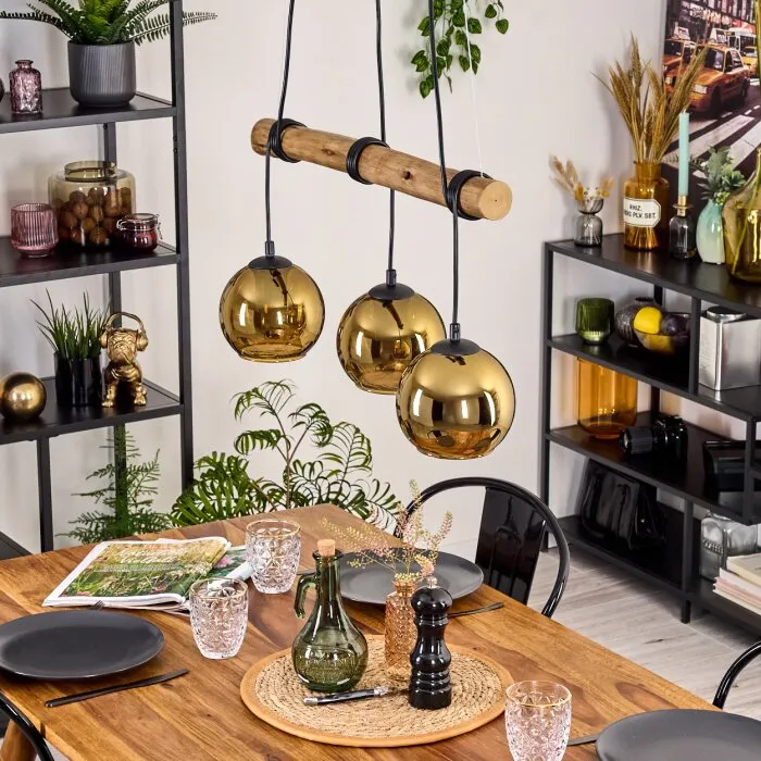 Koyoto Lampadario a sospensione, Lampada a sfera, Lampada a sospensione Écru, Nero, 3-Luci
