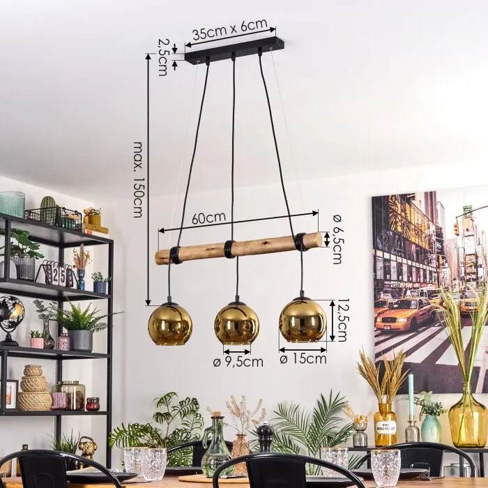 Koyoto Lampadario a sospensione, Lampada a sfera, Lampada a sospensione Écru, Nero, 3-Luci