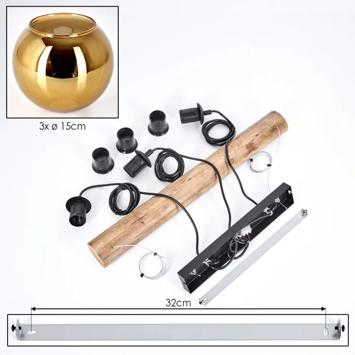 Koyoto Lampadario a sospensione, Lampada a sfera, Lampada a sospensione Écru, Nero, 3-Luci
