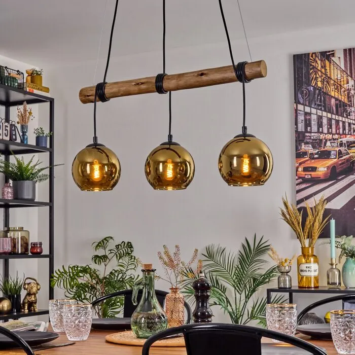 Koyoto Lampadario a sospensione, Lampada a sfera, Lampada a sospensione Écru, Nero, 3-Luci