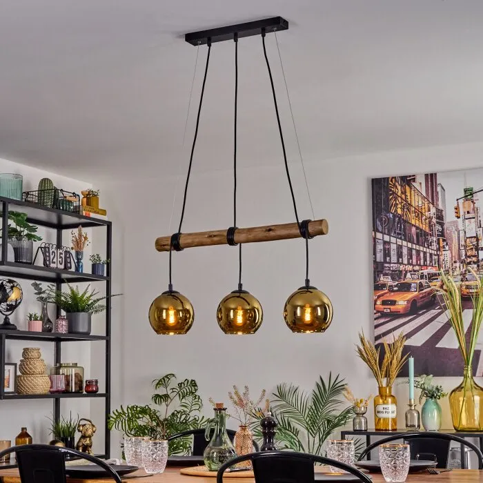 Koyoto Lampadario a sospensione, Lampada a sfera, Lampada a sospensione Écru, Nero, 3-Luci