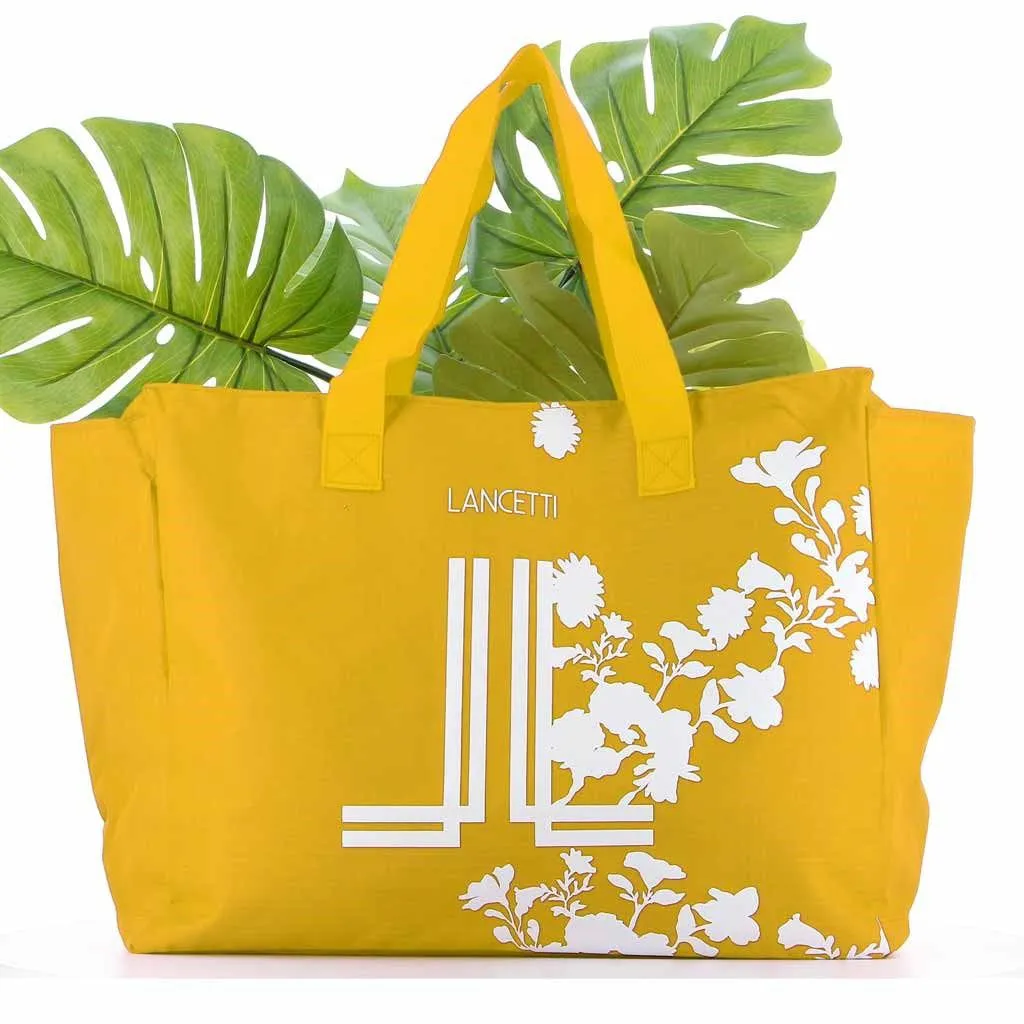 LANCETTI - Borsa mare con stampa logo e fiori e tasca zip posteriore                                            Previous product