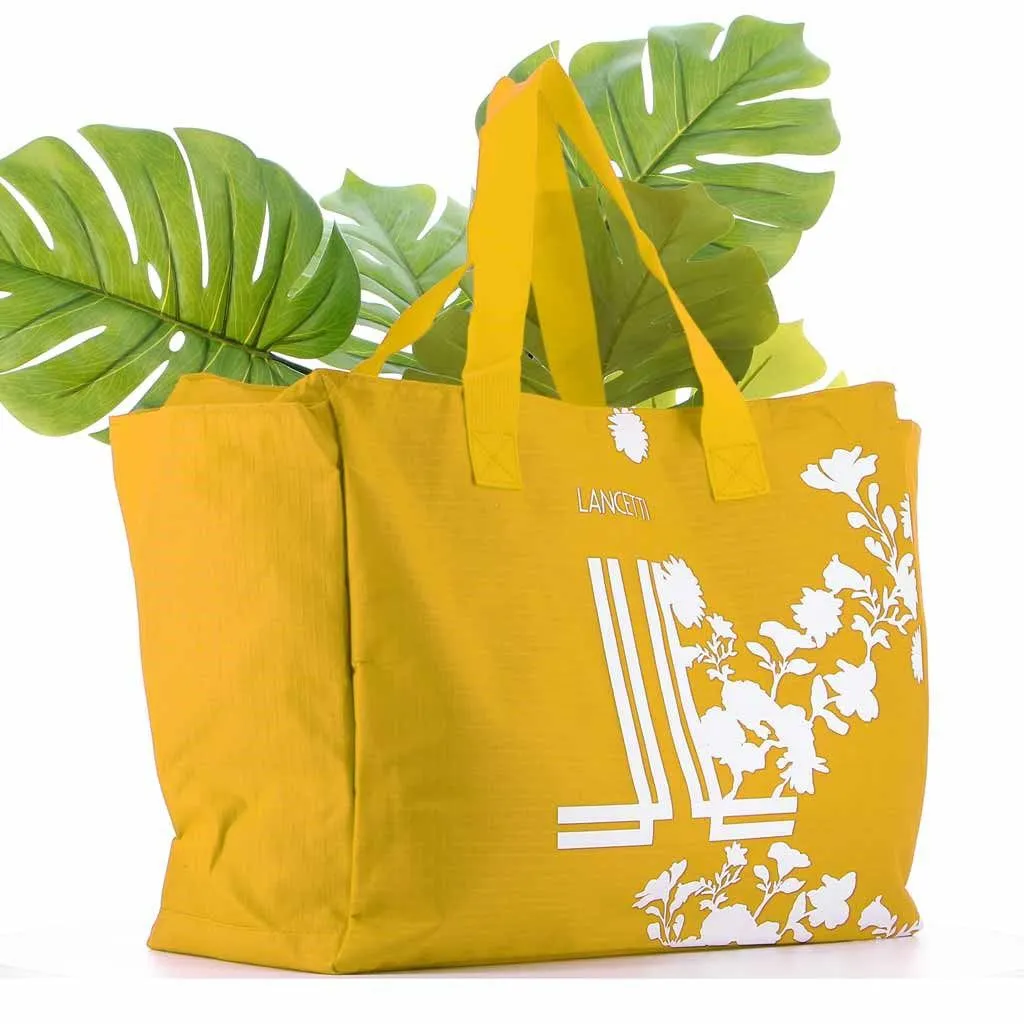LANCETTI - Borsa mare con stampa logo e fiori e tasca zip posteriore                                            Previous product