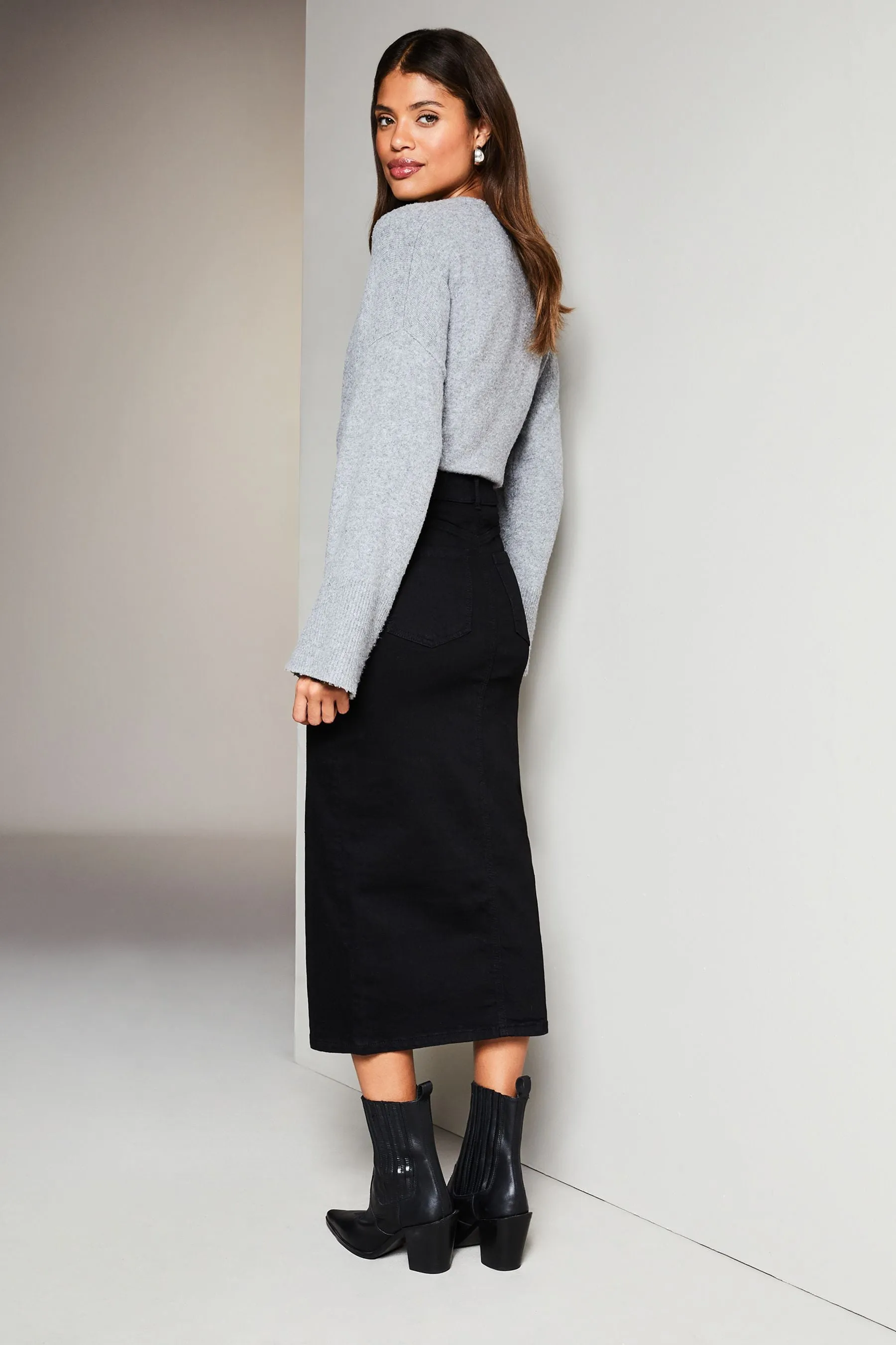 Lipsy Denim - Gonna midi a vita alta con spacco frontale