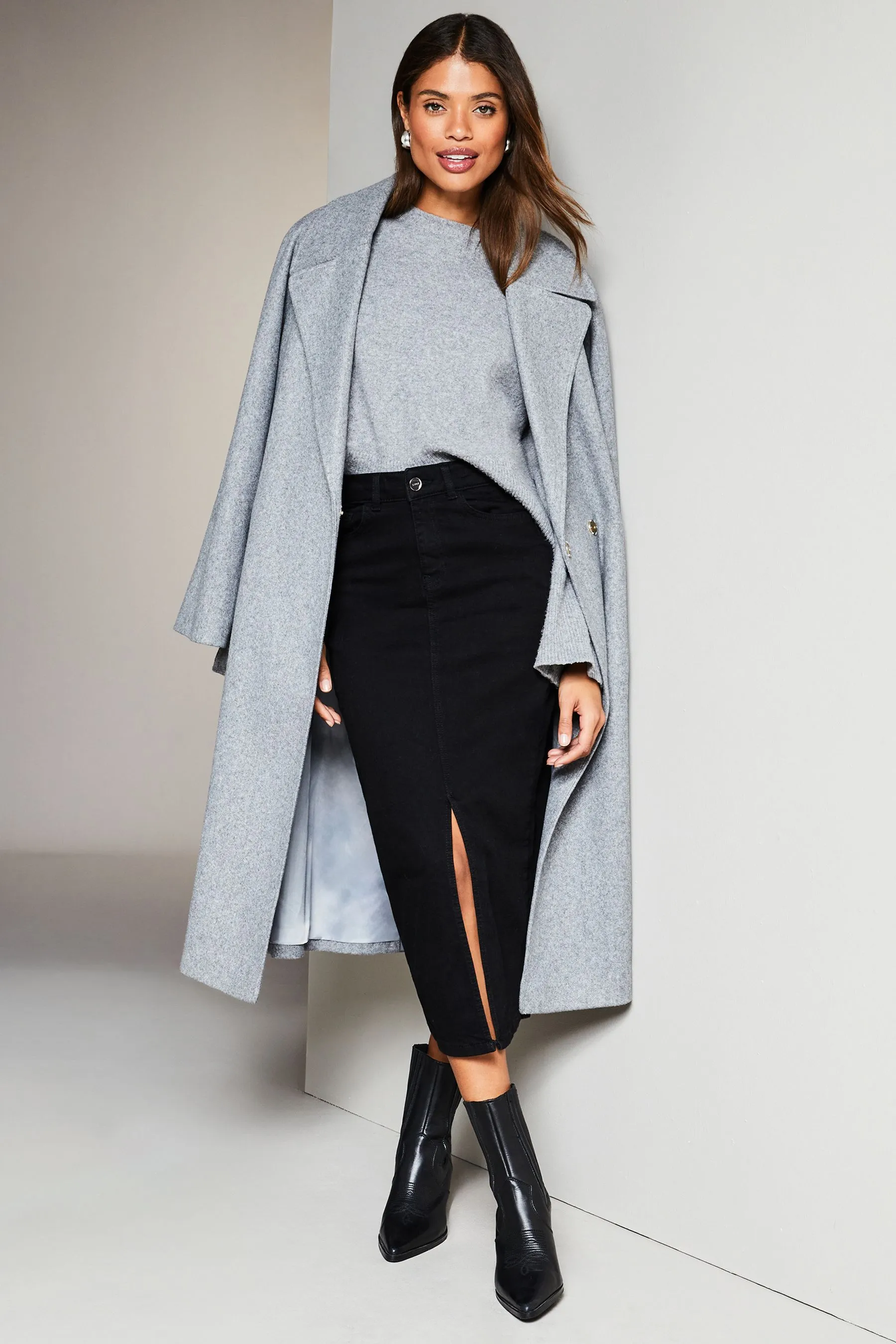 Lipsy Denim - Gonna midi a vita alta con spacco frontale