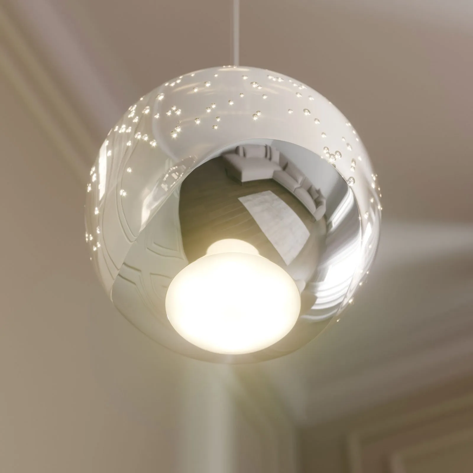 Lucande Lampada LED a sospensione Hayley, Ø 9 cm, colore cromo, vetro