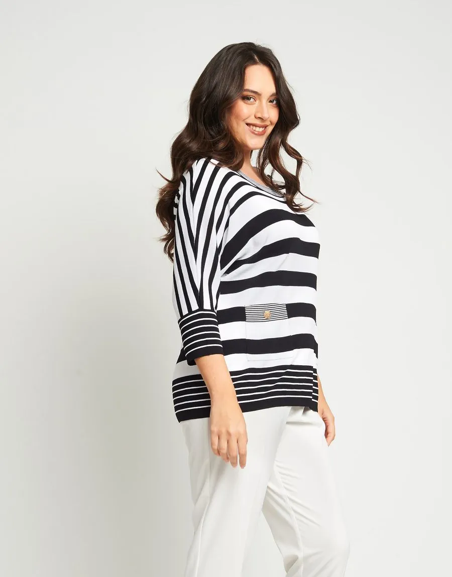 Maglia a righe con bottoni e tasche