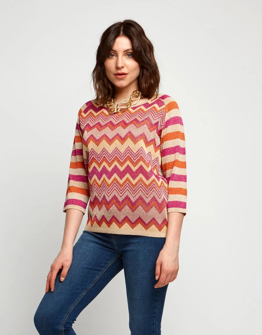 Maglia jacquard con maniche a righe