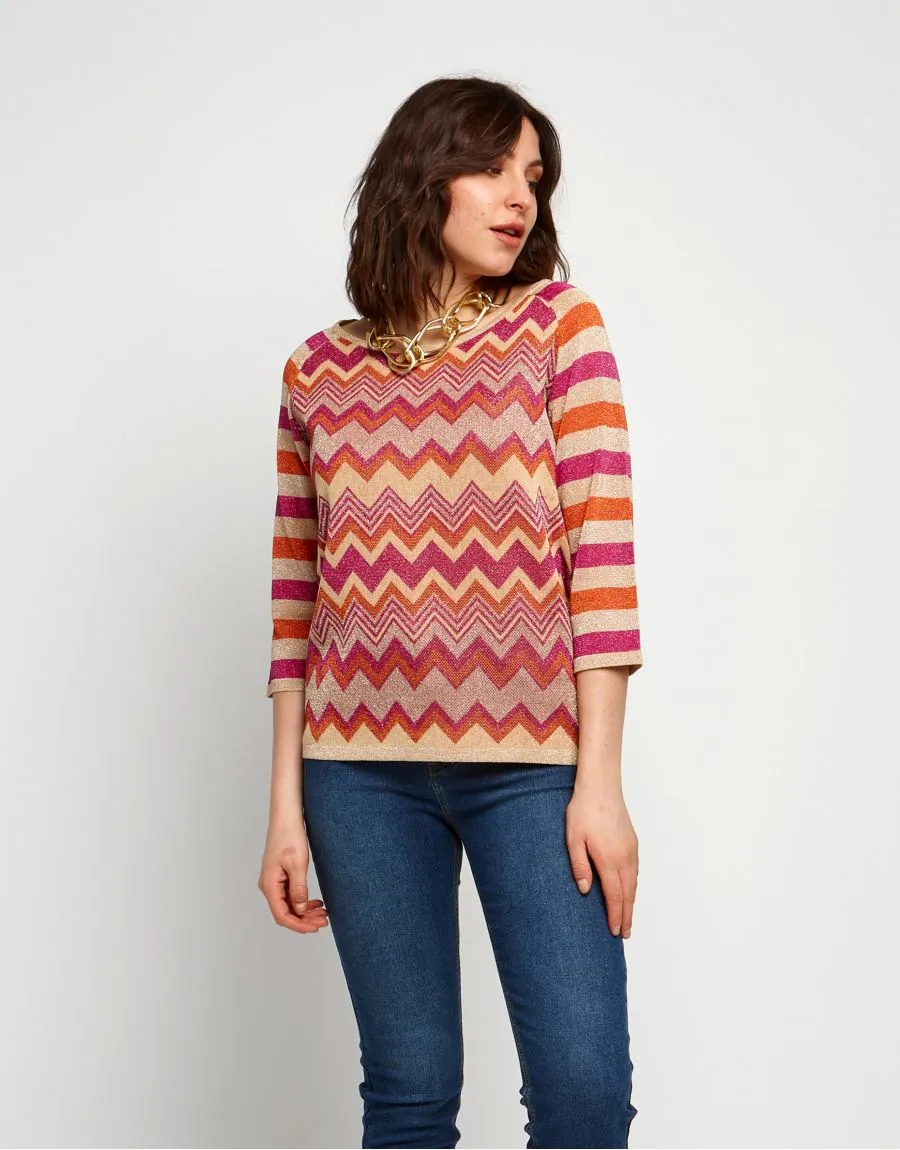 Maglia jacquard con maniche a righe