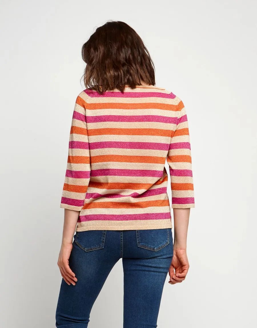 Maglia jacquard con maniche a righe