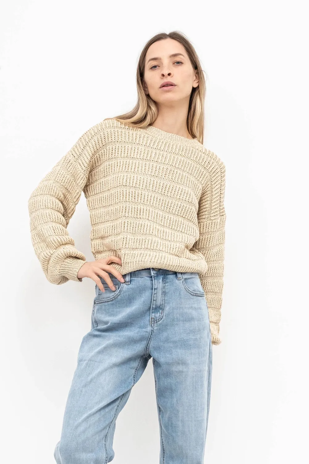 MAGLIA TRAMA RIGHE LUREX GIROCOLLO