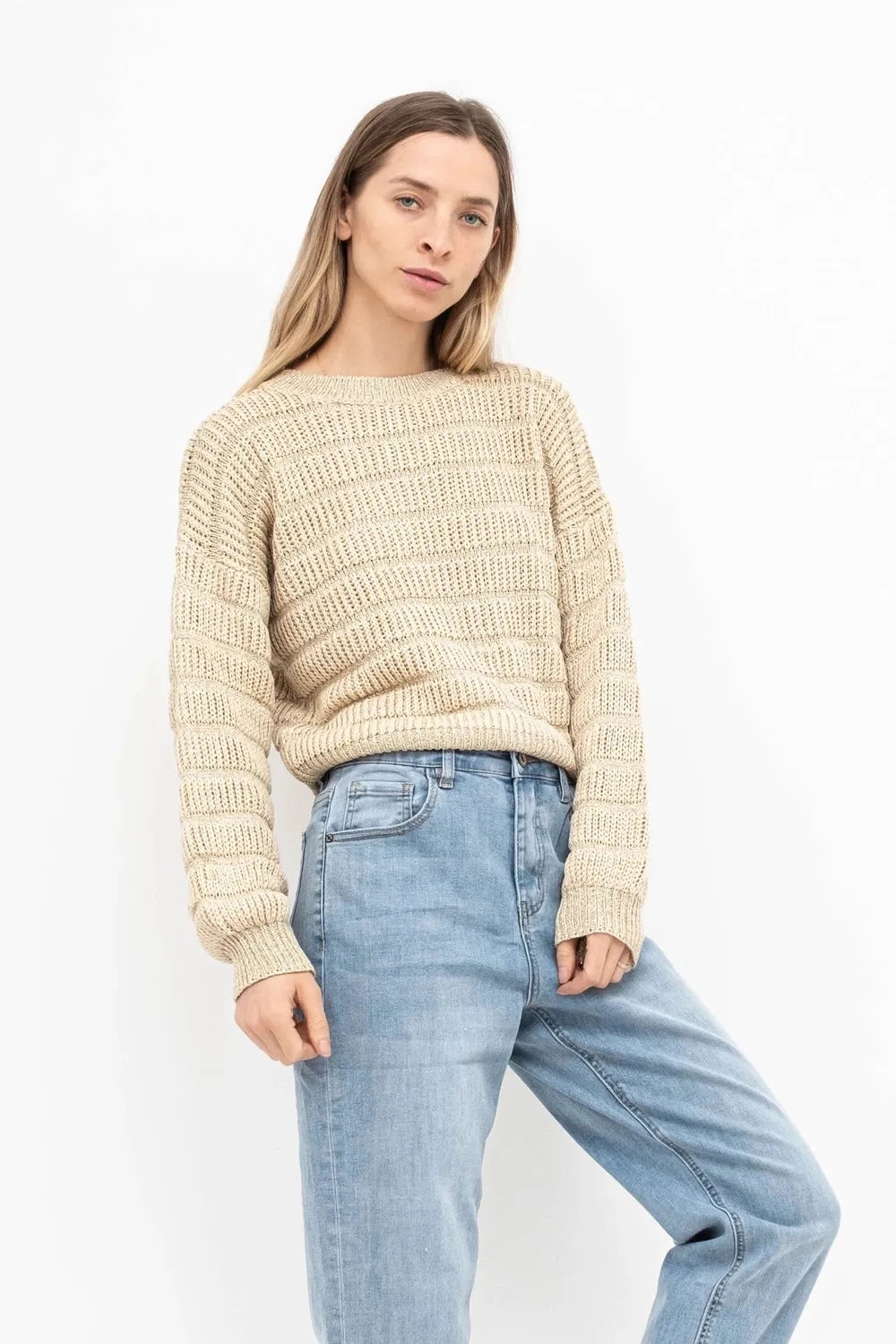 MAGLIA TRAMA RIGHE LUREX GIROCOLLO