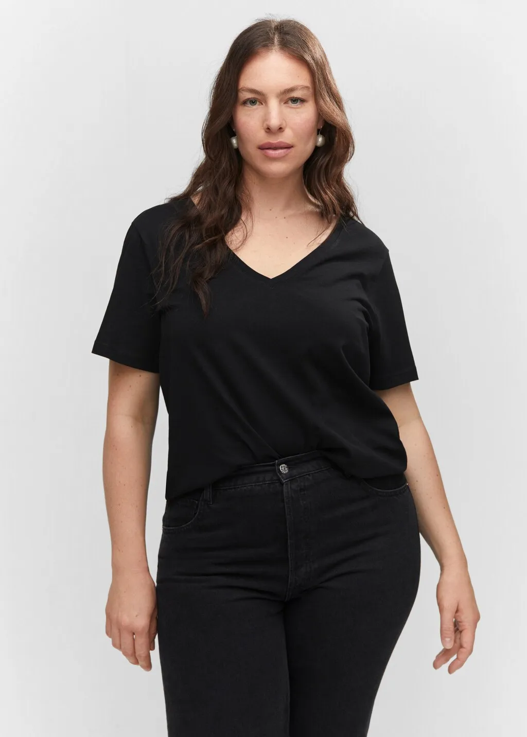 Maglietta cotone collo a V