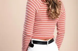 Maglietta lavorata a maglia con motivo a righe, rosa