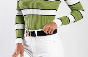 Maglietta lavorata a maglia con motivo a righe, verde