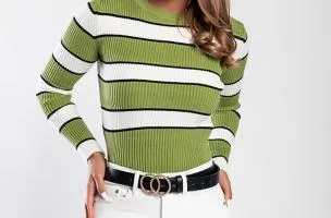 Maglietta lavorata a maglia con motivo a righe, verde