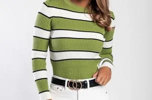 Maglietta lavorata a maglia con motivo a righe, verde