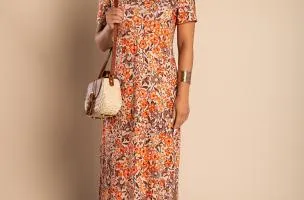 Maxi abito con stampa floreale, arancione
